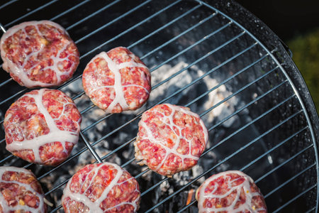 burgers on the grill, barbecue burgersの写真素材