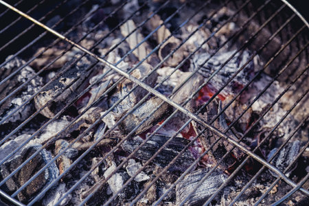 heated charcoal in a barbecue, outdoor recreation aの写真素材
