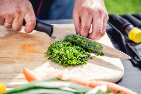 parsley, sliced parsley on the board foods