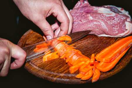 carrots, meat, cooking, knife, dostochka, the ingredientsの写真素材