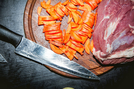 carrots, meat, cooking, knife, dostochka, the ingredients