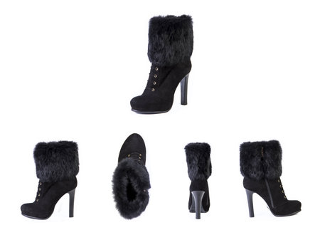 women's shoes on a white background, boots with fur, autumn and winter shoesの写真素材