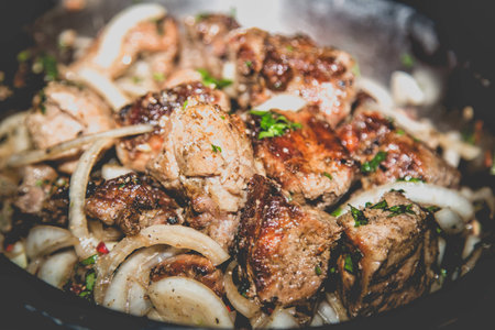 meat in a pita with onions and herbs kebabの写真素材