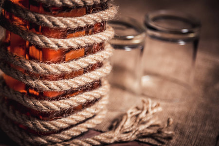 alcohol bottle bourbon whiskey rum brandyの写真素材