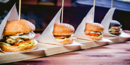 Four kinds of burgers, restaurant, fast foodの写真素材