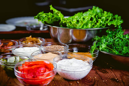 ingredients for cooking burgers, cooking foodの写真素材