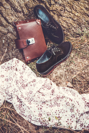 suede and red female bagの写真素材