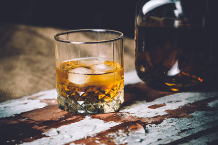 whiskey in an old bottle, wild westの写真素材