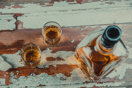 whiskey in an old bottle, wild westの写真素材