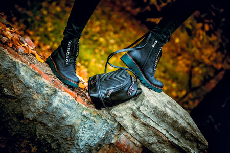 autumnal female look, Italian shoesの写真素材