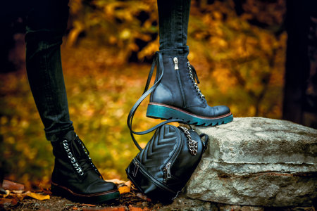 autumnal female look, Italian shoesの写真素材