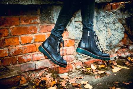autumnal female look, Italian shoesの写真素材