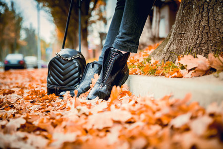 autumnal female look, Italian shoesの写真素材