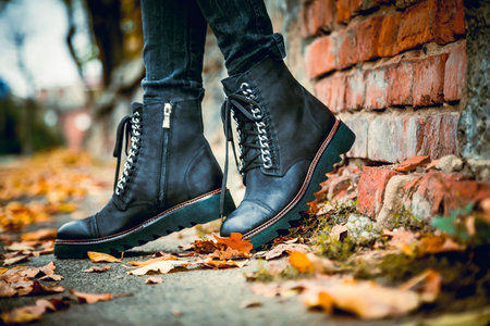 autumnal female look, Italian shoesの写真素材