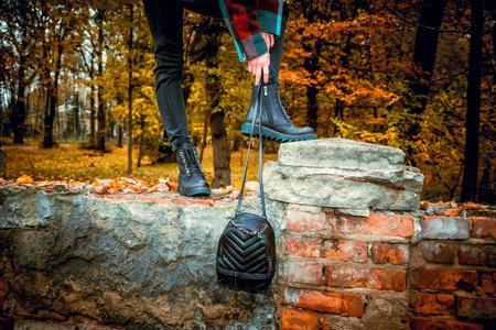 autumnal female look, Italian shoesの写真素材