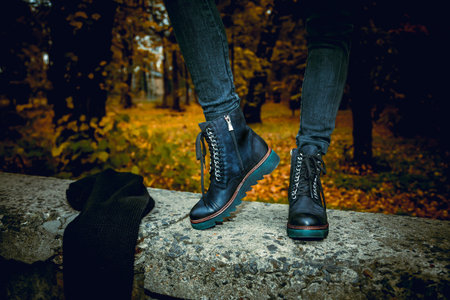 autumnal female look, Italian shoesの写真素材