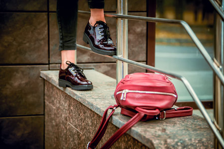 red patent shoes, female autumn look