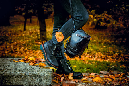 autumnal female look, Italian shoesの写真素材