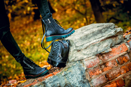 autumnal female look, Italian shoesの写真素材