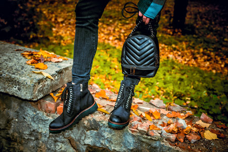 autumnal female look, Italian shoesの写真素材