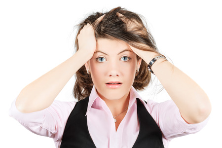 Emotions of business woman  Horror of decision of problem の写真素材