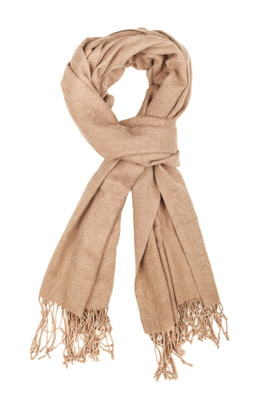 Beige silk scarf isolated on white background.  Female accessory.の写真素材