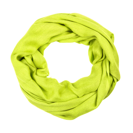 Yellow wool scarf isolated on white background. Female accessory.の写真素材