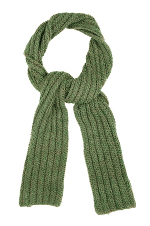 Green wool scarf isolated on white background. Female accessory.の写真素材