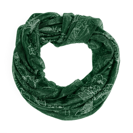Green silk scarf isolated on white background. Female accessory.の写真素材