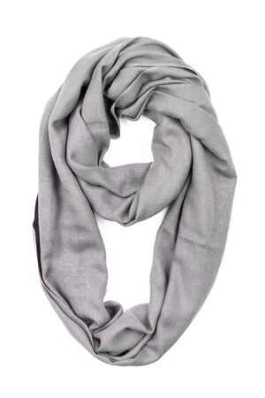Gray silk scarf isolated on white background. Female accessory.の写真素材