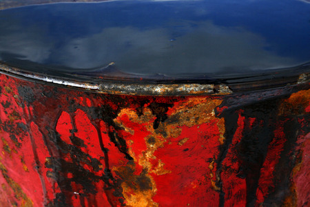 Close up oil in red barrelの写真素材