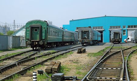 MOSCOW, RUSSIA - may 13, 2013: Moscow railway depot. Place of stand, repair and equipment of trainsのeditorial素材