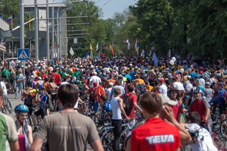 KHARKIV, UKRAINE - MAY 19: Action within the Ukrainian Bicycle Day in Kharkiv, Ukraine on May 19, 2013のeditorial素材