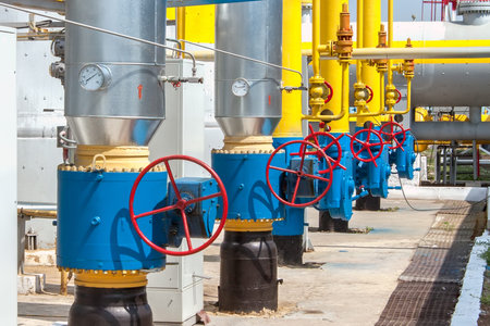 Gas compressor station in Ukraine in bright sunny summer day