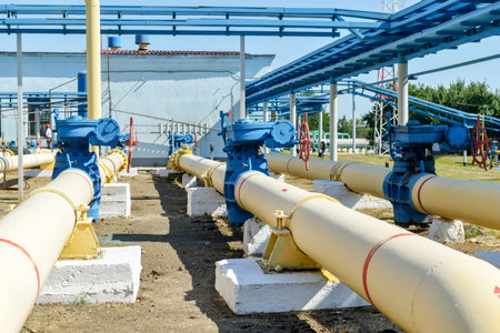 Gas compressor station in bright sunny summer day