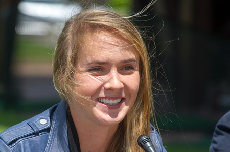 Ukrainian tennis player Elina Svitolina (born in 1994), ranking 19th in WTA, gave a press conference and an open training session in Kharkiv on June 7, 2016.のeditorial素材