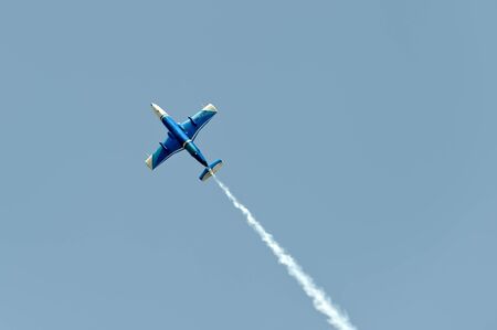 Kharkiv, Ukraine - August 20, 2016: Jet L-29 Dolphin (NATO reporting name: Maya) trainer airplane flying at the airfield Korotych, Kharkov region, Ukraine on August 20, 2016のeditorial素材