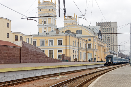 Kharkiv, Ukraine - March 25, 2012: Confusing railway tracks at the Kharkiv Passenger Railway Station. Railway pointwork, railway tracks, high-speed rail.のeditorial素材