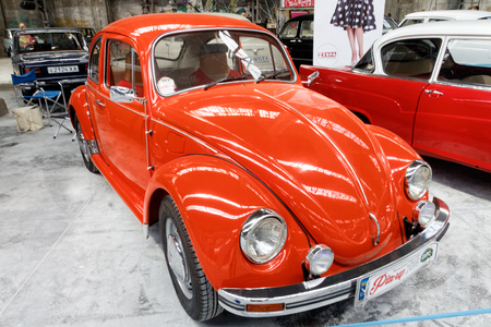 Kharkiv, Ukraine - May 19, 2018: Retro car red Volkswagen Kaefer manufactured in 1975 is presented at the festival of vintage cars Kharkiv Retro Rally - 2018 in Kharkiv, Ukraine on May 19, 2018のeditorial素材