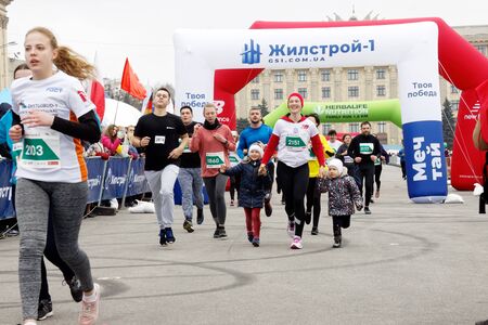 Kharkiv, Ukraine - April 14: Kharkiv International Marathon. Runners on the city streets on April 14, 2019 in Kharkiv, Ukraineのeditorial素材