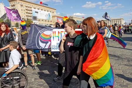 Kharkiv, Ukraine - September 15, 2019: Kharkiv Pride. LGBT march of equality for the rights of gays, lesbians, bisexual, transvestites.のeditorial素材