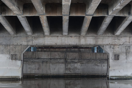 Reinforced concrete bridge overpass in Kaliningrad Russiaの写真素材