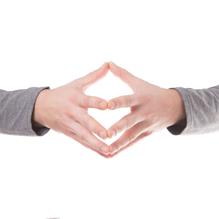 Man hand sign isolated on white backgroundの写真素材