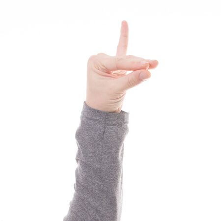 Man hand sign isolated on white backgroundの写真素材