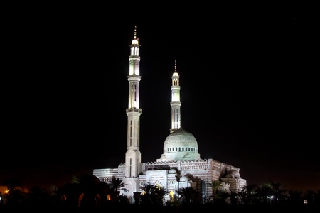 Mosque and two minarets at night, in Sharm el Sheik, Egypt.の写真素材