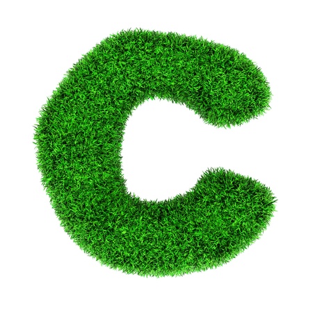 Letter C, made of grass isolated on white background.の写真素材