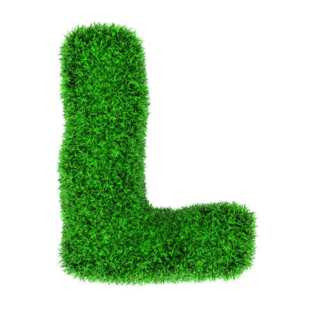 Letter L, made of grass isolated on white background.の写真素材