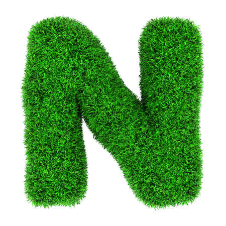 Letter N, made of grass isolated on white background.の写真素材