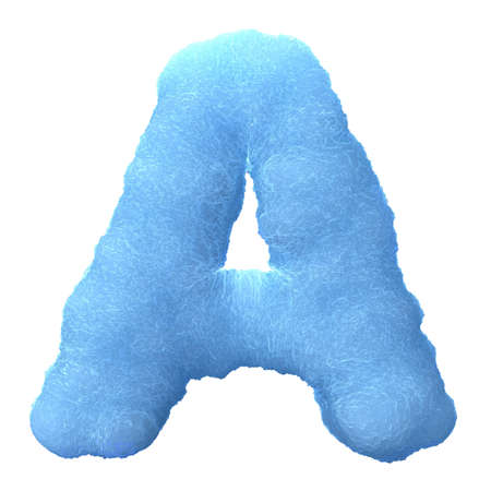Letter A, made of blue ice isolated on white background.の写真素材