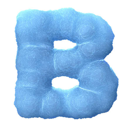 Letter B, made of blue ice isolated on white background.の写真素材